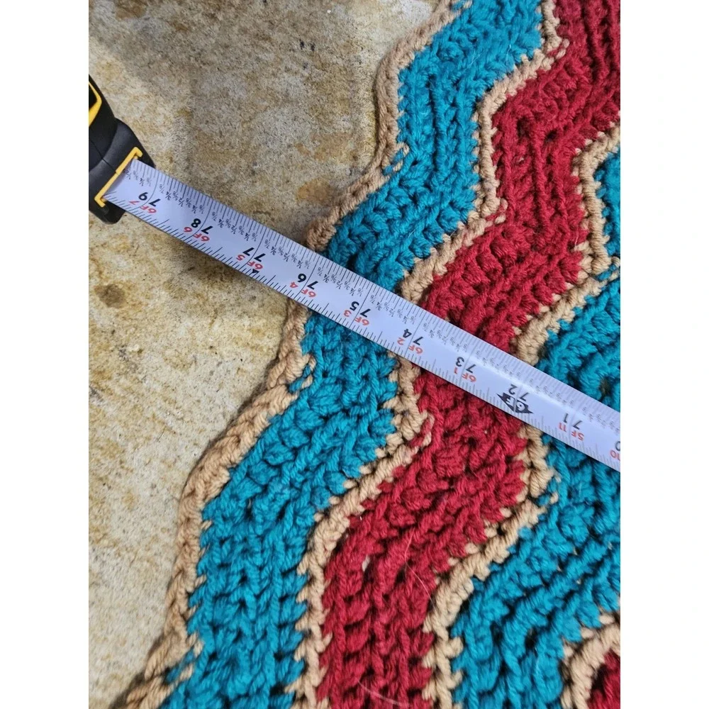 Vintage Handmade Afgan Crochet Chevron Blue Red Grandma Granny‎ Blanket 76